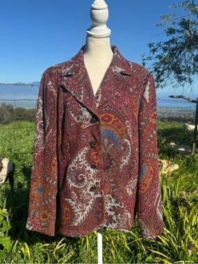 ColdWater Creek Burgundy Red Knit Paisley Blazer Jacket large